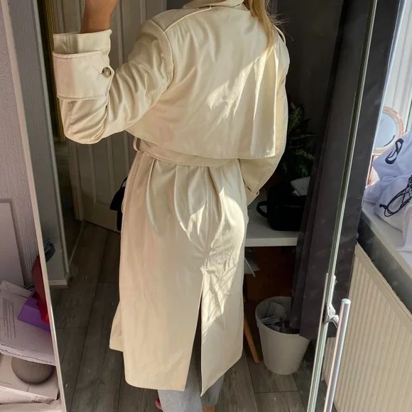 zara cream faux leather trench coat size M-L new with tag - Picture 3 of 4